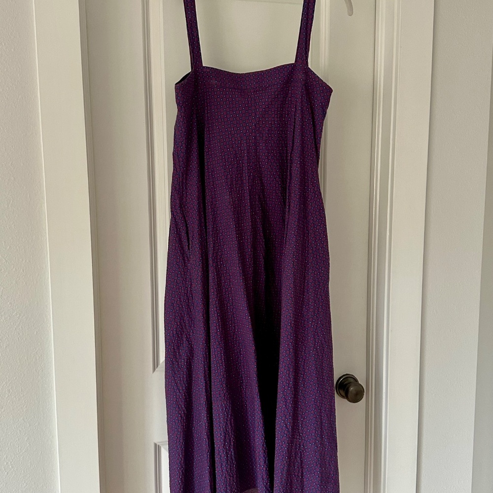 Ann Mashburn Blue & Red Floral Cotton Sleeveless Midi Dress with Sash (Size S)